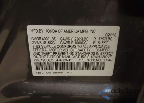 2018 Acura Ilx Acurawatch Plus Package from USA, damaged, VIN 19UDE2F34JA003741